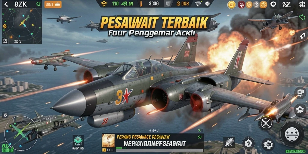 Tampilan gameplay 8ZK dengan pesawat tempur yang mendebarkan.