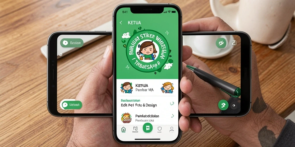 Antarmuka KETUA menampilkan alat pengeditan intuitif untuk Pembuat Stiker WA.